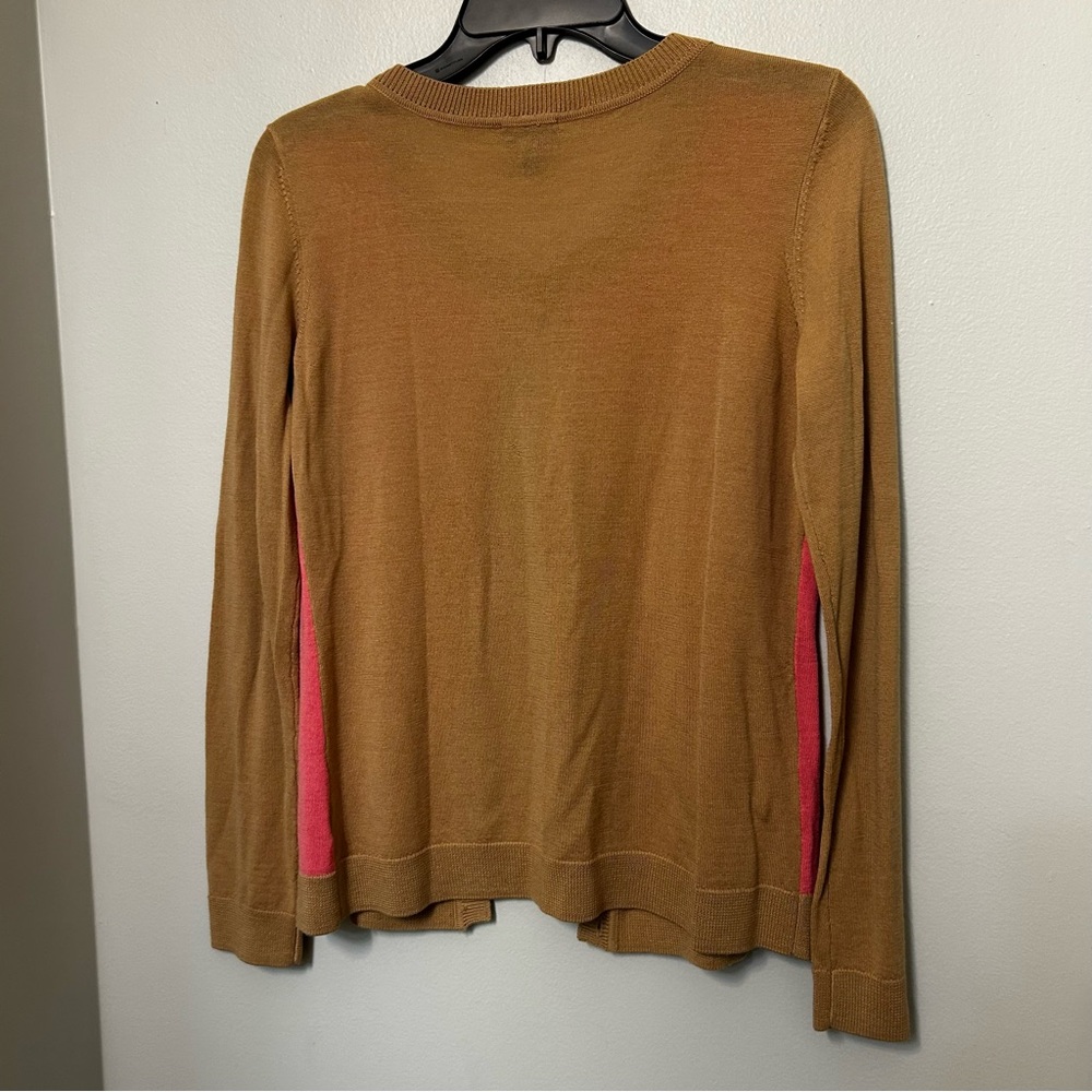 Talbots‎ Women's S Pure Merino Wool Color Block Button Up Cardigan tan pink EUC - Picture 8 of 8